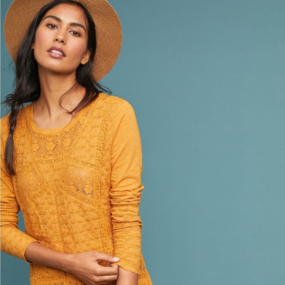 Mustard Yellow Eyelet Long Sleeve Tee - Picture 2 of 10